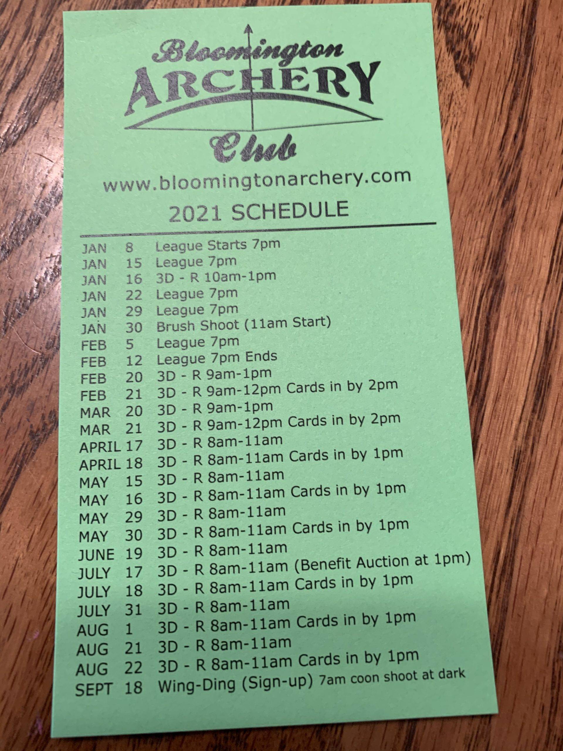 Event Lineup Bloomington Archery Club