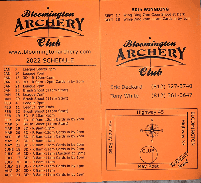 Event Lineup Bloomington Archery Club